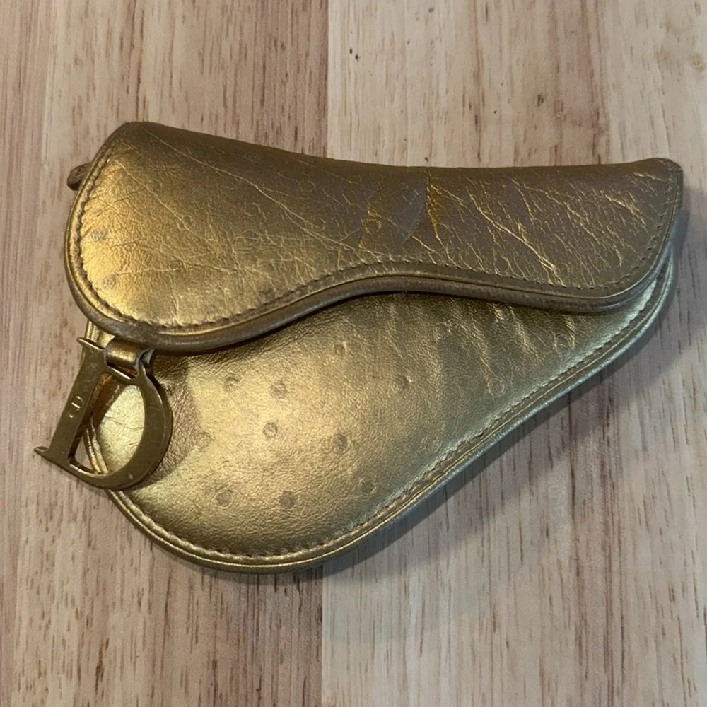 Christian Dior Gold ostrich Saddle-Shaped Pouch coin purse - Picture 10 of 10
